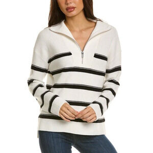 Laundry by Shelli Segal Women Large Sweater 1/4 Zip Knit White Black Striped